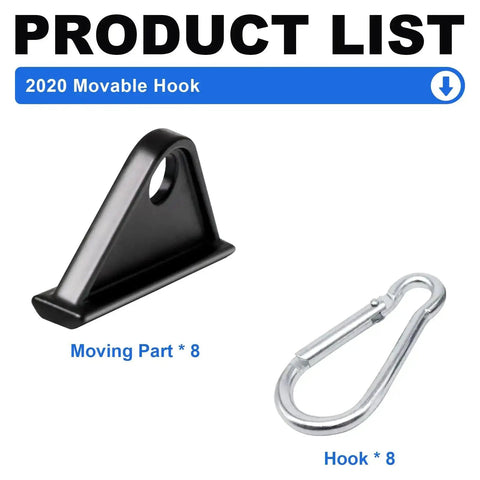 Image of product list showing 8 Pack 2020 Extrusion Sliding Hook For 20 Series T Slot V Slot Aluminum Hardware in black and silver.