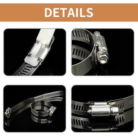 Details of Stainless Steel Worm Gear Hose Clamps Set, 100 Pack, 16-25mm Range 5/8-1 Inch, 304 Stainless Steel.
