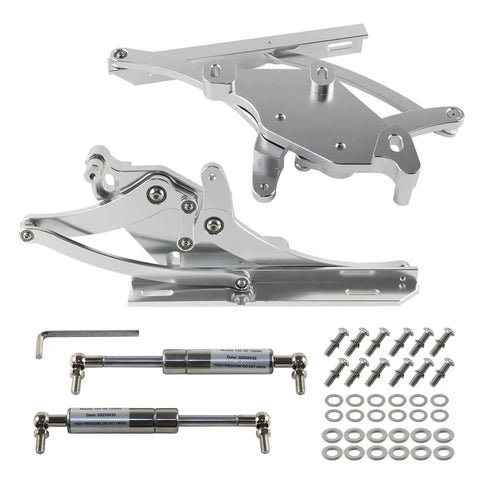 Hood Hinges Set For Ford Mustang 1971 To 1973 Beefed Up Billet CNC Aluminum Left And Right 2 Piece Upgrade With Nitrogen Gas Struts And Sealed Bearings
