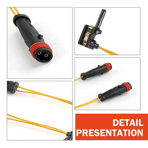 Opuweiy brake pad sensor cable with black housing, red gasket and orange wires; 4-piece replacement kit.