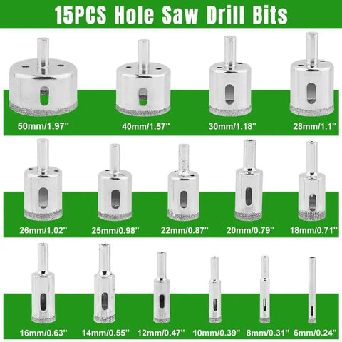 Diamond Hole Saw Kit With Guide Jig And Double Suction Cups For Ceramic Glass Tile And Stone drill bits display image
