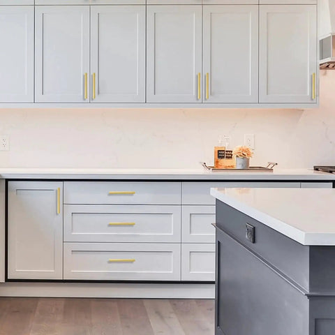 Modern kitchen with 10 Pack Brushed Gold Cabinet Pulls 5 Inch Hole Center Kitchen Cabinet Hardware Gold Drawer Handles Set For Cabinets And Drawers Easy To Install Long Lasting Durable Finish