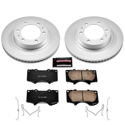 PowerStop front brake kit for Toyota 4Runner, FJ Cruiser and Tacoma; two silver rotors with four ceramic pads.