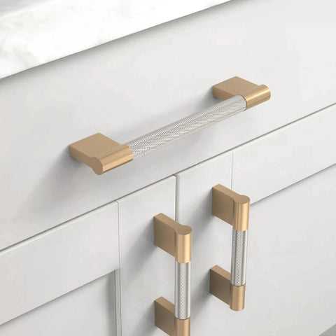 10 Pack Five Inch Knurled Cabinet Pulls In Brushed Satin Nickel And Champagne Bronze For Kitchen Cabinets And Cupboards