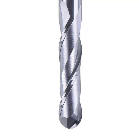 Ball Nose Carbide End Mill CNC Router Bit Two Flute TiAlN Coated One Quarter Inch Shank One Quarter Inch Cutting Diameter close-up view