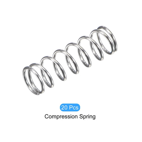 Compression spring, stainless steel, silver tone, 0.5x7mm OD, 15mm free length, 20 pcs