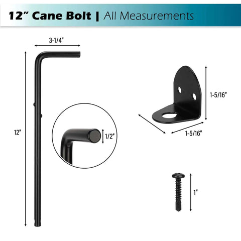 12 Inch Heavy Duty Tough As Nails Gate Drop Rod And Cane Bolt Set with Ground Latch measurements for wooden fences