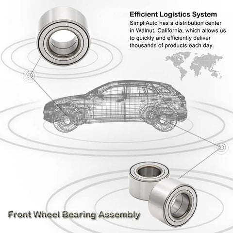 Front Wheel Hub Bearing Replacement Kit 510063 Ready to Bolt In for various models with logistics system diagram.