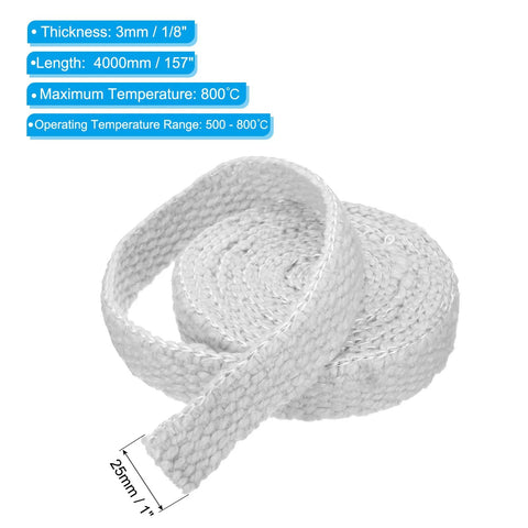 PATIKIL white ceramic fiber stove gasket rope, 3mm thick, 4000mm (157") long for stove door use.