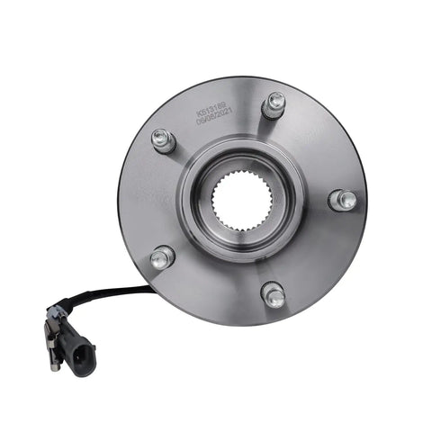 Beefed Up Front Wheel Bearing Hub Assembly Pair For 2002 To 2007 Saturn Vue, 2005 To 2006 Chevy Equinox, 2006 Pontiac Torrent, 5 Lugs, 3 Bolt Triangular Flange, 4 Wheel ABS, Left Front Replacement Set close-up view