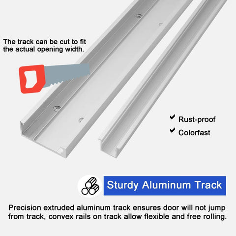 Hidden Sliding Barn Door Hardware Kit With Wall Mount Ghost Track aluminum tracks close-up, rust-proof, colorfast, 92cm length