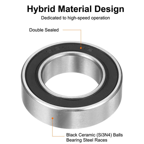 Hybrid ceramic deep groove ball bearing 15x26x7mm with double seal, steel races