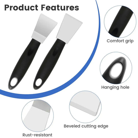 Beefy Dual Edge 3D Printer Scraper Kit with Curved and Straight Blades, metal scraper features comfort grip and hanging hole.