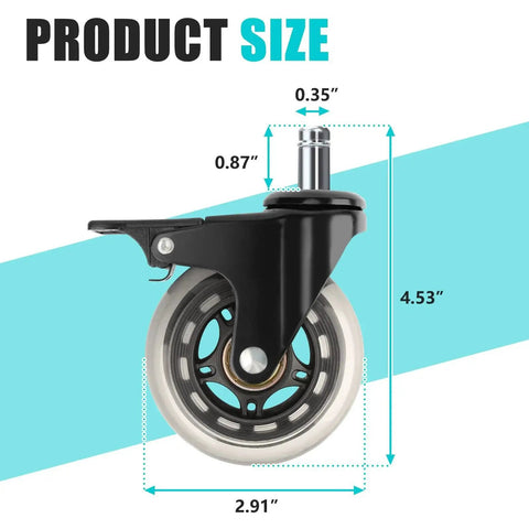 3 Inch Swivel Caster Wheel With Brake Replacement For Pellet Grills HDW302, product size details, black and silver wheel close-up