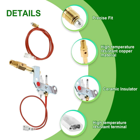 Front view of pilot assembly kit for Mr Heater Portable Buddy and DeWalt space heaters; red ignition wire and brass fittings
