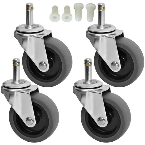 4-pack 3 Inch Swivel Stem Cart Caster Replacement Wheels For Mop Buckets with TPR rubber, 7/16 X 1-3/8 Inch Stem, non-marking.