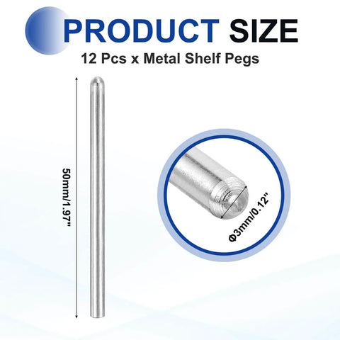 12 Pcs 304 Stainless Steel Dowel Pins 3x50 Mm Round Head Flat Chamfered End Furniture Dowels, close-up of pin and dimensions