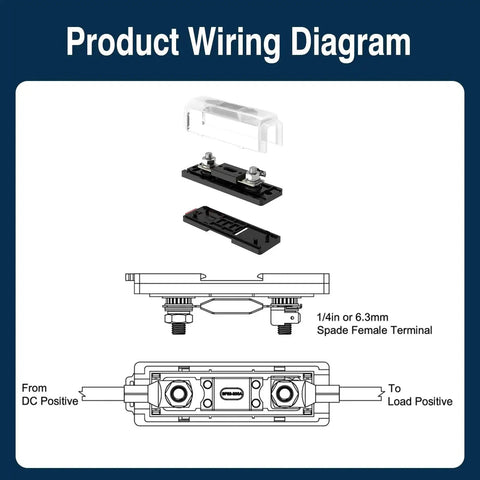 Product wiring diagram for ANL Fuse Block With 35mm DIN Rail Mount And Two 300A 32VDC Fuse Holders 0 Gauge Fuse Holder With Indicator Light