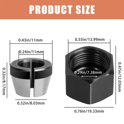 Collet Nut And Collet Cone Sleeve Combo For R2400 R2401 R86044 R860443 Laminate Trimmer Router product size diagram