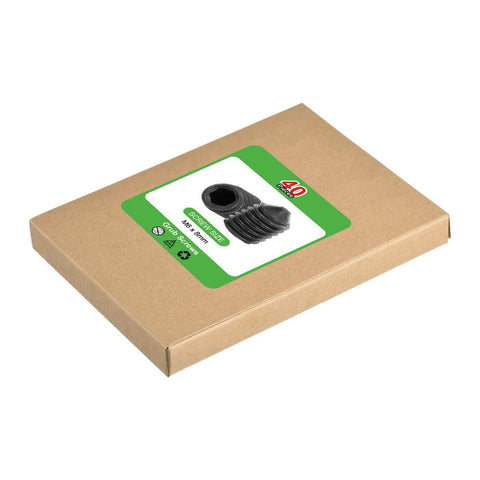 Twenty Piece M6x8mm Cone Point Hex Socket Grub Screws Set Black Finish Brass Construction box packaging