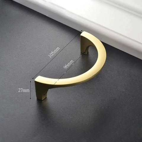 Two Pair Cabinet Hardware Handles In Golden Copper Brushed Gold Finish With Double Hole Mounting For Drawers Closets TV Cabinets And Dressers Made From Zinc Alloy 105 Mm Length 27 Mm Height 96 Mm Center To Center Hole Distance 55 Grams Each shown in close-up on a black surface.