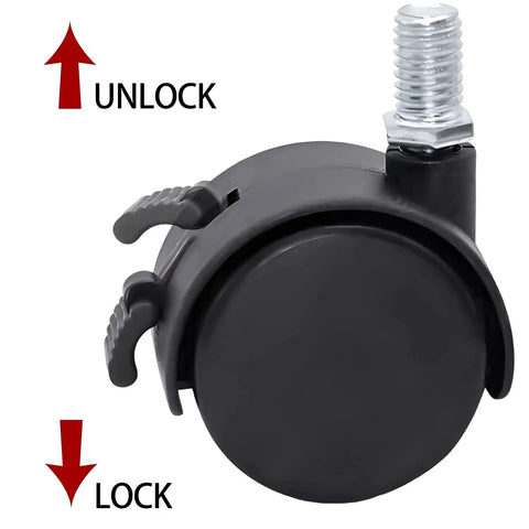 1.5 Inch M8 Threaded Stem Casters With Brakes Black Nylon Furniture Casters Set Of 4 Heavy Duty Replacement Swivel Wheels