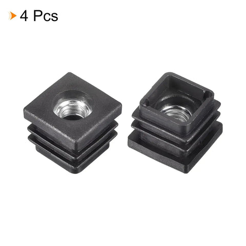 4 Pieces M8 Threaded Tube Inserts For 0.79 By 0.79 Inch Square Tubes Black Plastic End Caps Chair Leg Plugs For Furniture Feet
