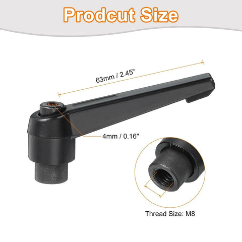 Two Pack M8 Adjustable Knob Handles With Female Thread Push Button Ratchet Quick Release Locking Rotating Bolt, 63mm Lever