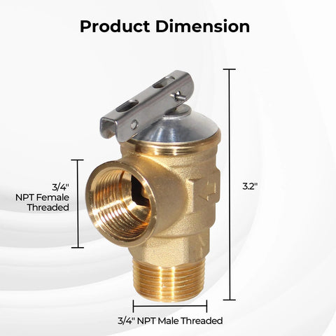 FOGATTI brass 3/4" NPT safety relief valve with lever, 2-port, female and male threaded fittings