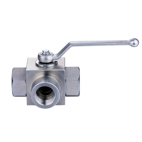 Taixin high-pressure 3-way ball valve, 1/2 in NPT female hydraulic valve with L-bore and metal lever