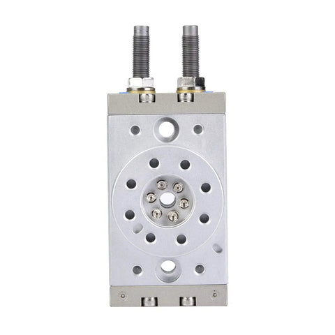 Front view of 180 Degrees rotary pneumatic air cylinder, aluminum alloy body, 18mm bore, adjustable angle actuator.