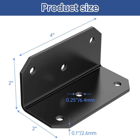 Illustration of 4 Pack L Brackets Corner Braces 4 X 2 X 2 Inch Galvanized Steel Heavy Duty Angle Braces dimensions with measurements.