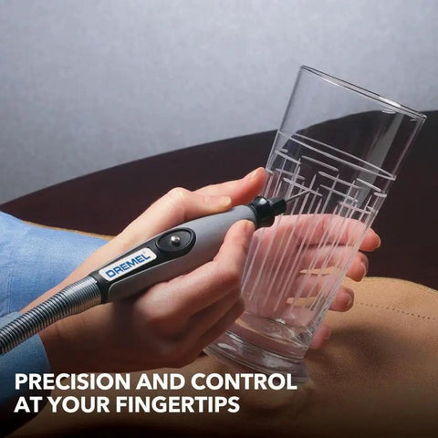 Flex Shaft Rotary Tool Attachment With Comfort Grip And 36 Inch Cable used on glass for engraving by Dremel