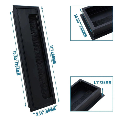 1 Pack Rectangle Hole Cover Square Cable Grommet 268x68x28mm for Desk Cable Management in Matte Black Aluminum