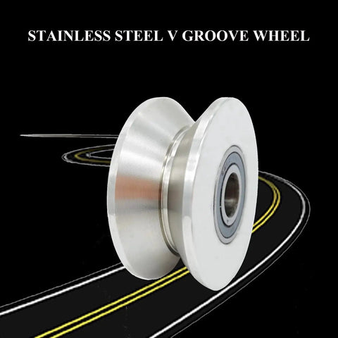 3 Inch Stainless Steel V Groove Wheel For Sliding Gate Replacement Heavy Duty Roller With Double Bearings on black background