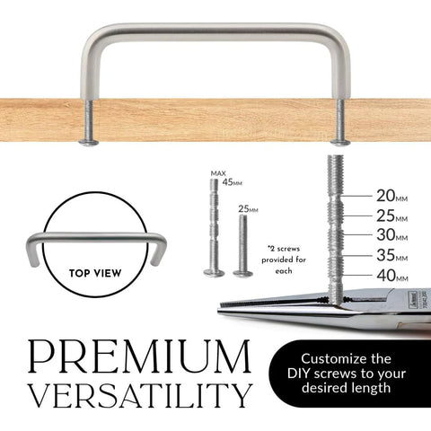 4 Inch Wire Cabinet Handles 10 Pack Satin Nickel Brushed Chrome with screw customization options and top view
