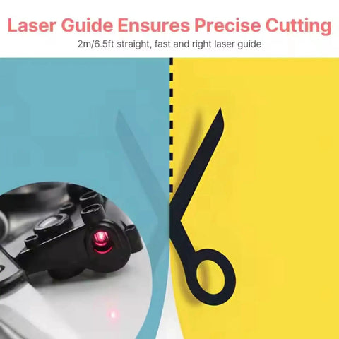 Laser Guided Fabric Scissors for Precision Cutting with Built In Laser Guide Heavy Duty Professional Sewing Shears displayed; close-up of red laser