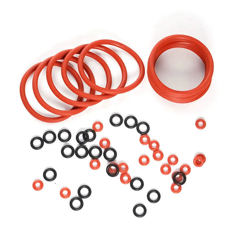 Silicone O Rings Set For Coffee Machines And Espresso Makers, 50Pcs Gasket Seals Replacement Kit, red and black rings displayed