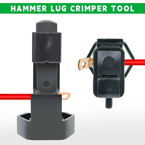 Beefy Hammer Lug Crimp Tool For 8 AWG To 0000 AWG Battery And Welding Cables with easy grip handles and durable aluminum design.