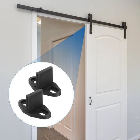 2 Pack T Shape Sliding Barn Door Bottom Floor Guides Matte Black With Screws And Anchors Concealed Track Hardware POM Plastic