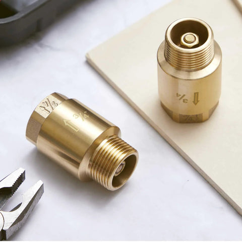 2-pack brass inline check valves, 3/4 inch NPT male to FNPT outlet for irrigation