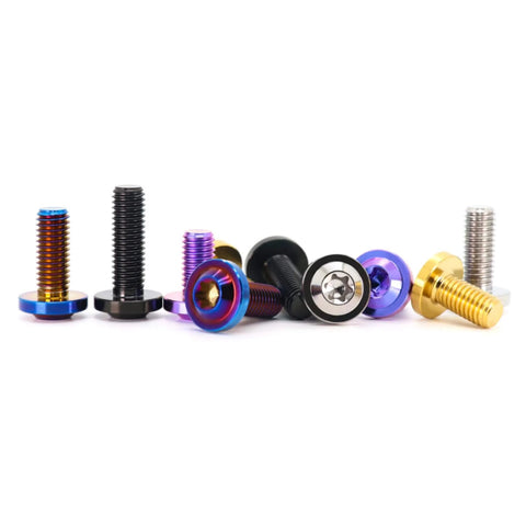 Titanium Alloy Flying Saucer Head Screws Set In Plum Blossom Anti Theft Burnt Blue Finish 4 Pack M4 M5 M6 M8 M10 displayed