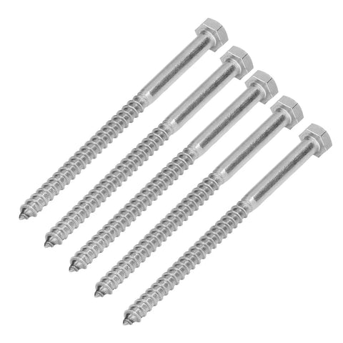 Stainless Steel Half Thread Wood Hex Lag Screws Self Tapping Fasteners For Carpentry Built Tough With High Hardness And Durability DIN 571 Standard M8 130Mm Ideal For Wood Houses Roofs Decking And Framing Projects