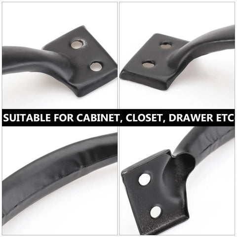 8 Piece Black Barn Door Handles for Wooden Fences and Cabinets, Vintage Gate Handles for Kitchen Cupboards, close-up view