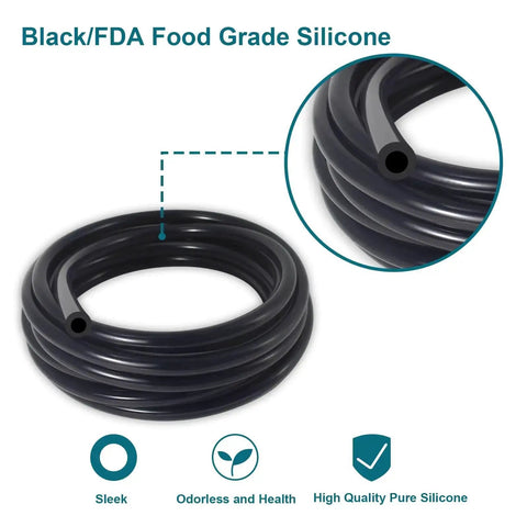 Black heavy duty silicone vacuum hose for cars, 10 ft length, 1/8 inch ID, high temp flexible, coiled view closeup