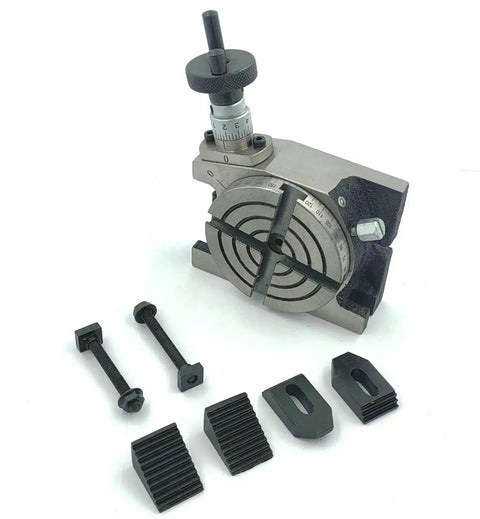 Beefy Three Inch Rotary Milling Table with M6 Clamp Kit for Milling Machines, 80mm Indexing Table with Four TSlots, 5 Degree Increments