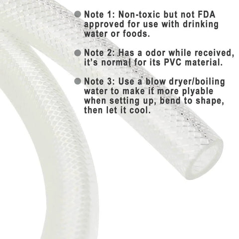 Half Inch ID And Three Quarter Inch OD Ten Foot High Pressure Braided Clear PVC Vinyl Tubing with safety notes