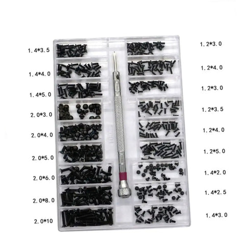 18 Spec Miniature Screw Set Kit with Flat Head Screws in Transparent Case for Glasses and DIY Repairs, Ultra Handy Lightweight Portable Black Screw Assortment for Quick Access and Easy Fixes.