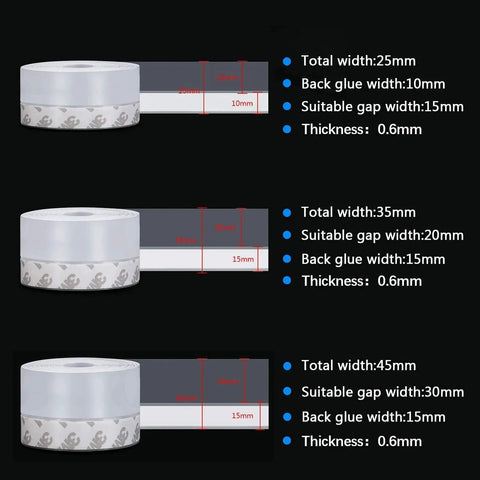 Weather Stripping Seal Tape For Doors Windows And Showers 33 Feet Self Adhering Transparent 25mm Silicone Draft Stopper Adhesive Strip For Home Energy Savings And Easy DIY Install By TAROSE showing width options and measurements