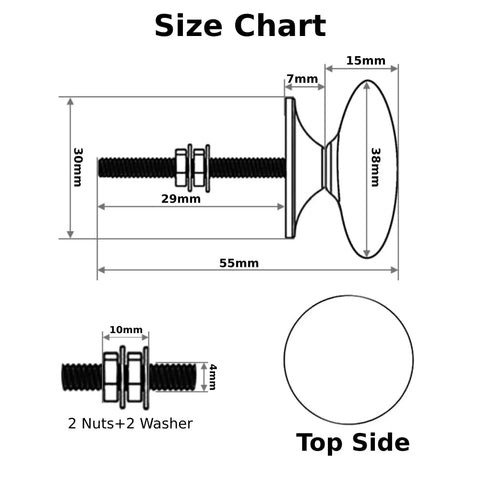 Size chart for Set Of 12 Multicolor Ceramic Knobs Hand Painted For Cabinets, Furniture, Doors And Drawers 2.55 Inch Height And 1.5 Inch Diameter